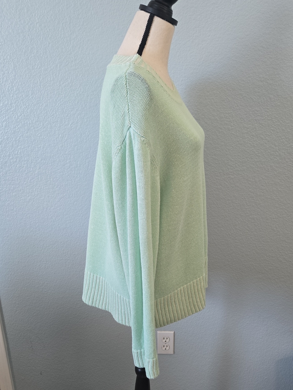 SAKS FIFTH AVENUE Mint Crewneck Linen Blend Sweater Sz Large - Picture 5 of 11